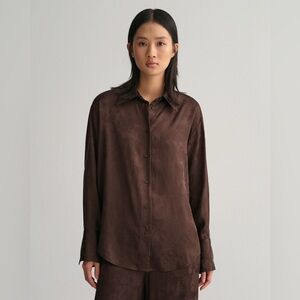 Arden B Coffee Brown Leather Suede Collared Long Sleeve Button Down Shirt Small